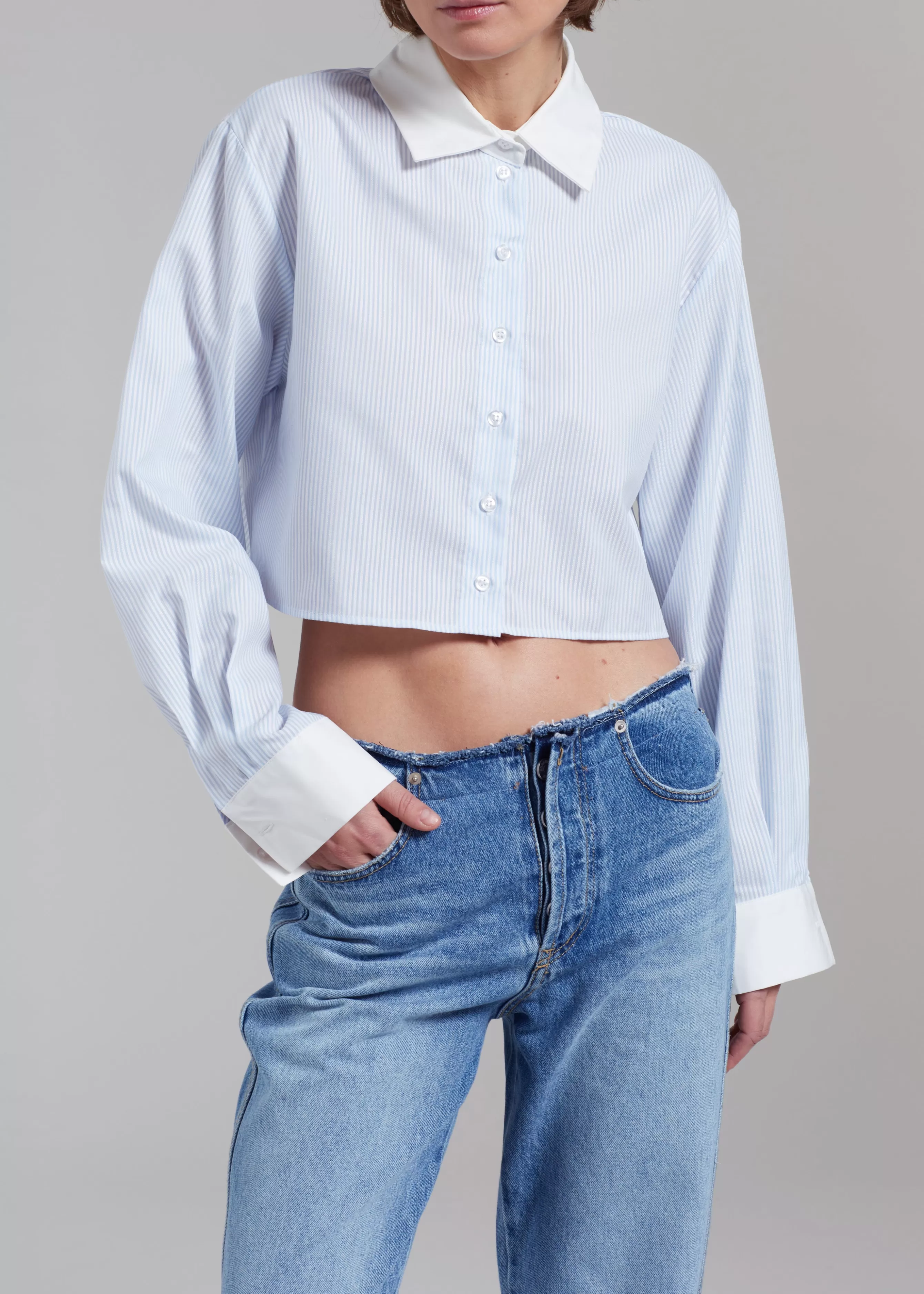 Women The Frankie Shop Calgari Contrast Cropped Shirt