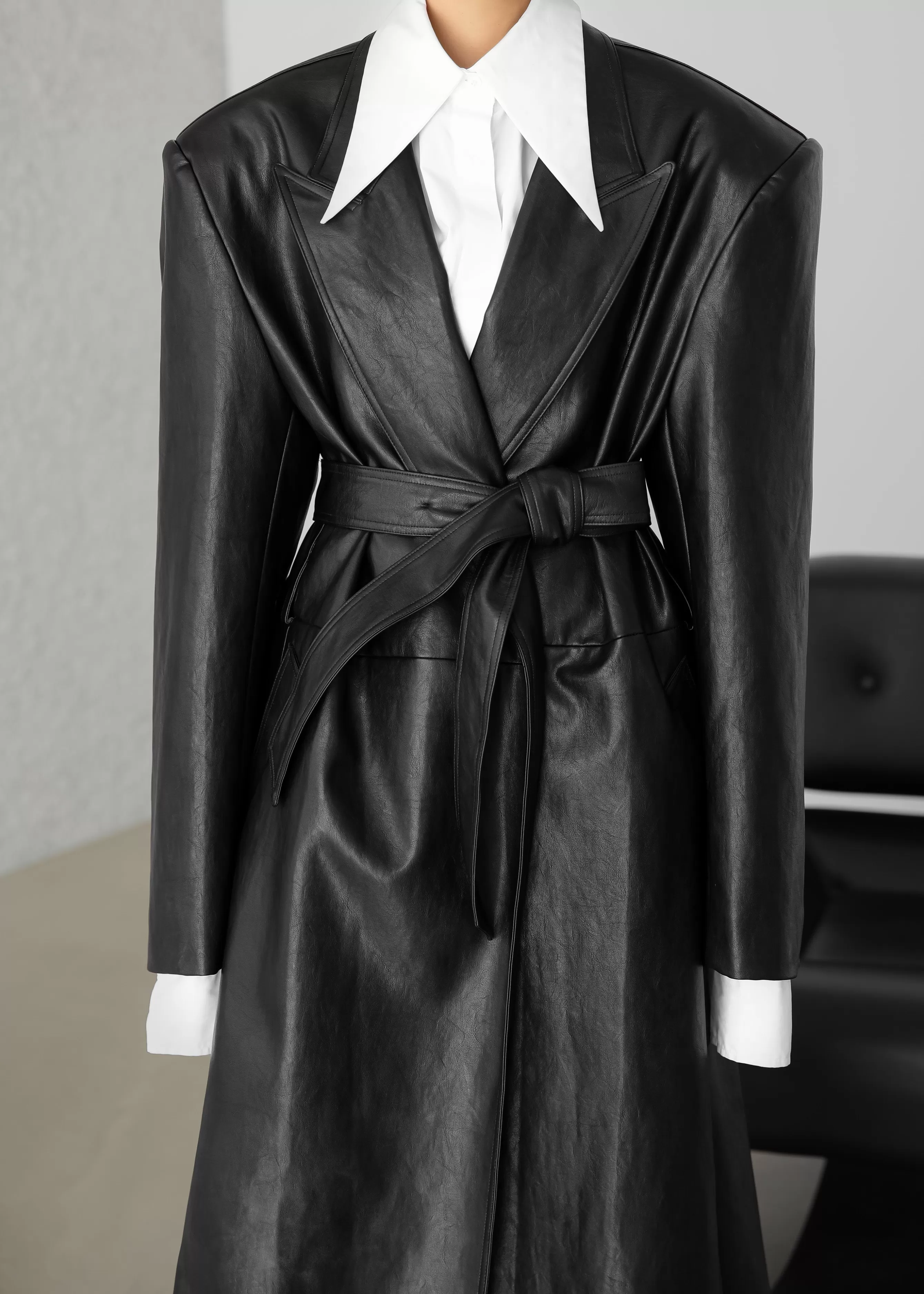 Women The Frankie Shop Connie Faux Leather Belted Trench Coat