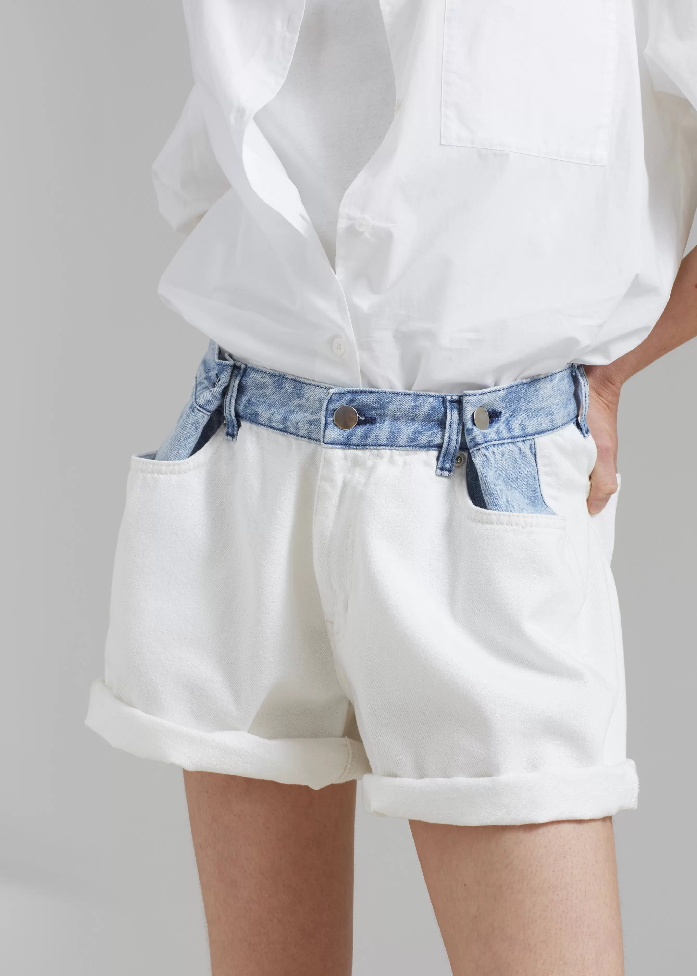 Women The Frankie Shop Hayla Contrast Denim Shorts