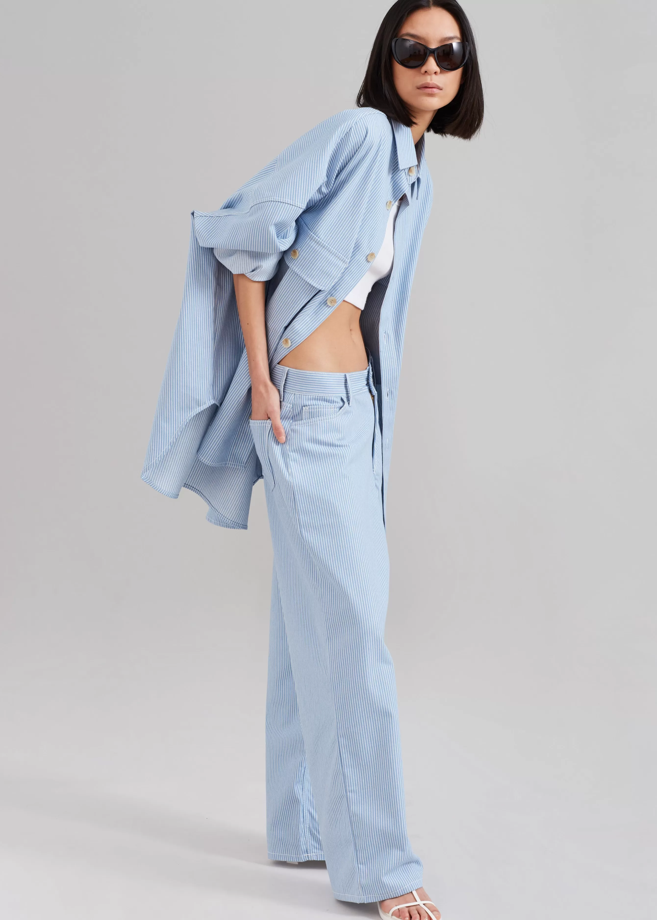 Women The Frankie Shop Kaline Light Blue Pants