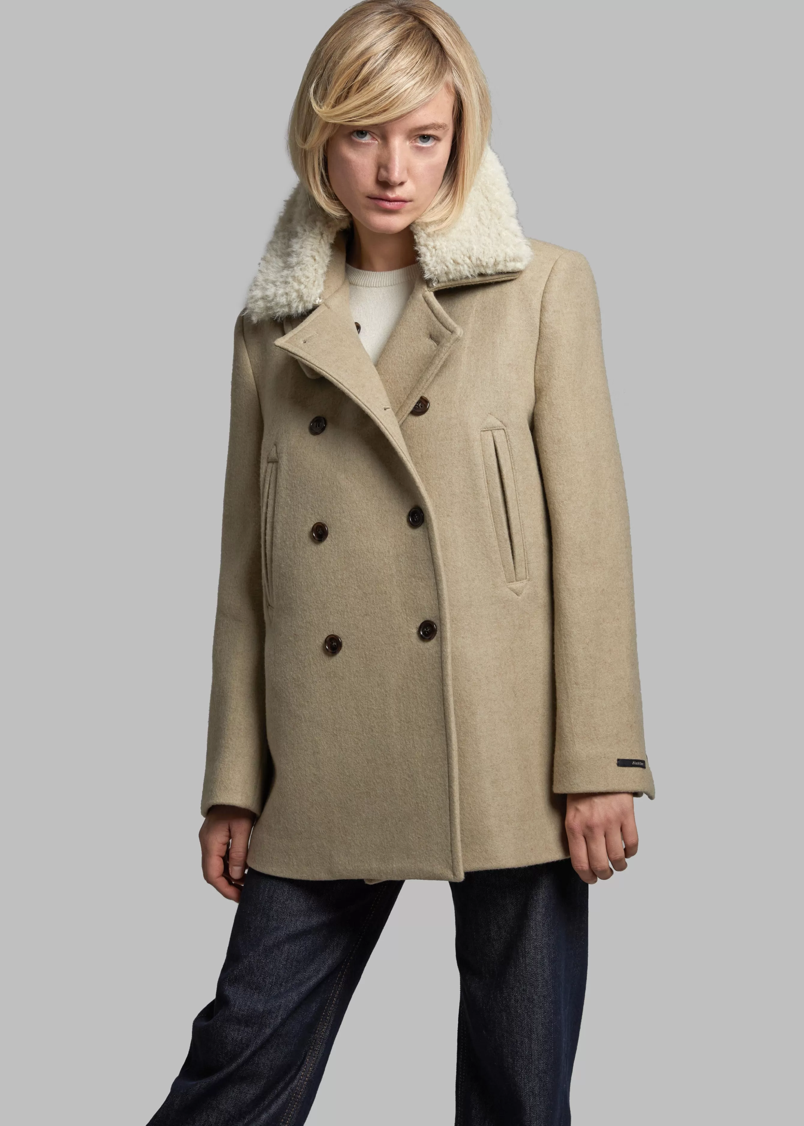 Women The Frankie Shop Kimmo Faux Fur Collar Peacoat