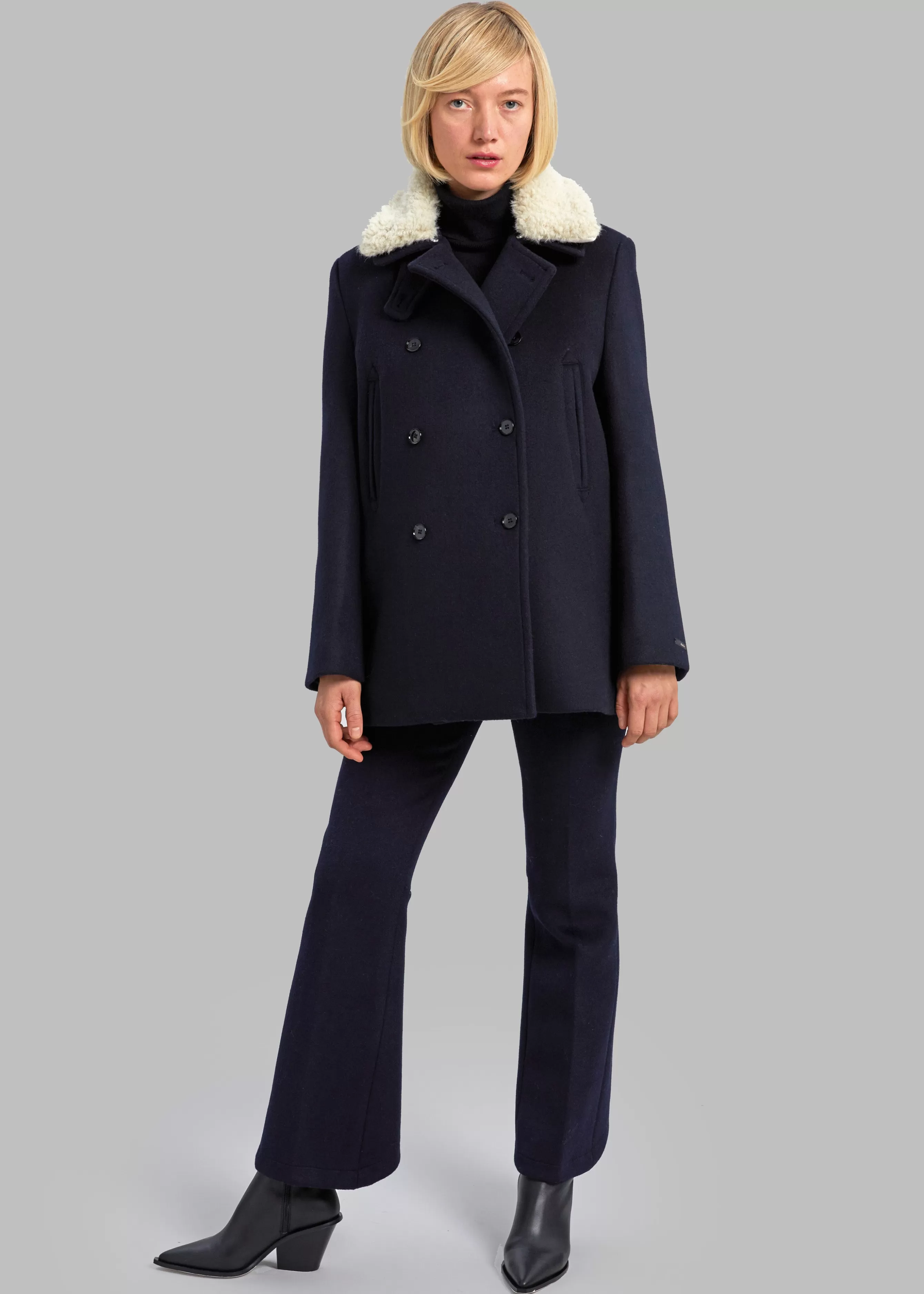 Women The Frankie Shop Kimmo Faux Fur Collar Peacoat