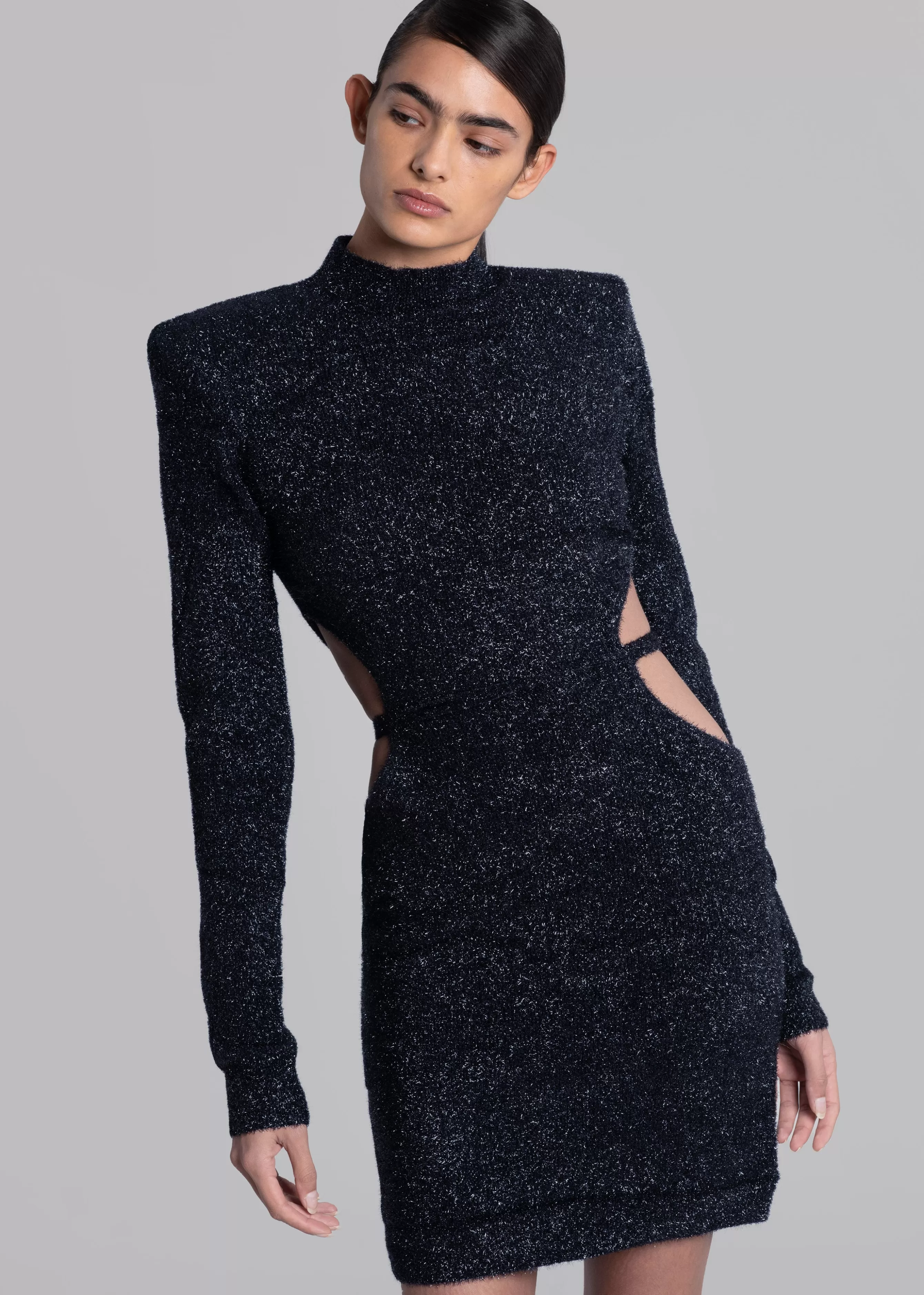 Women The Frankie Shop Rotate Glitter Knit Padded Shoulder Dress