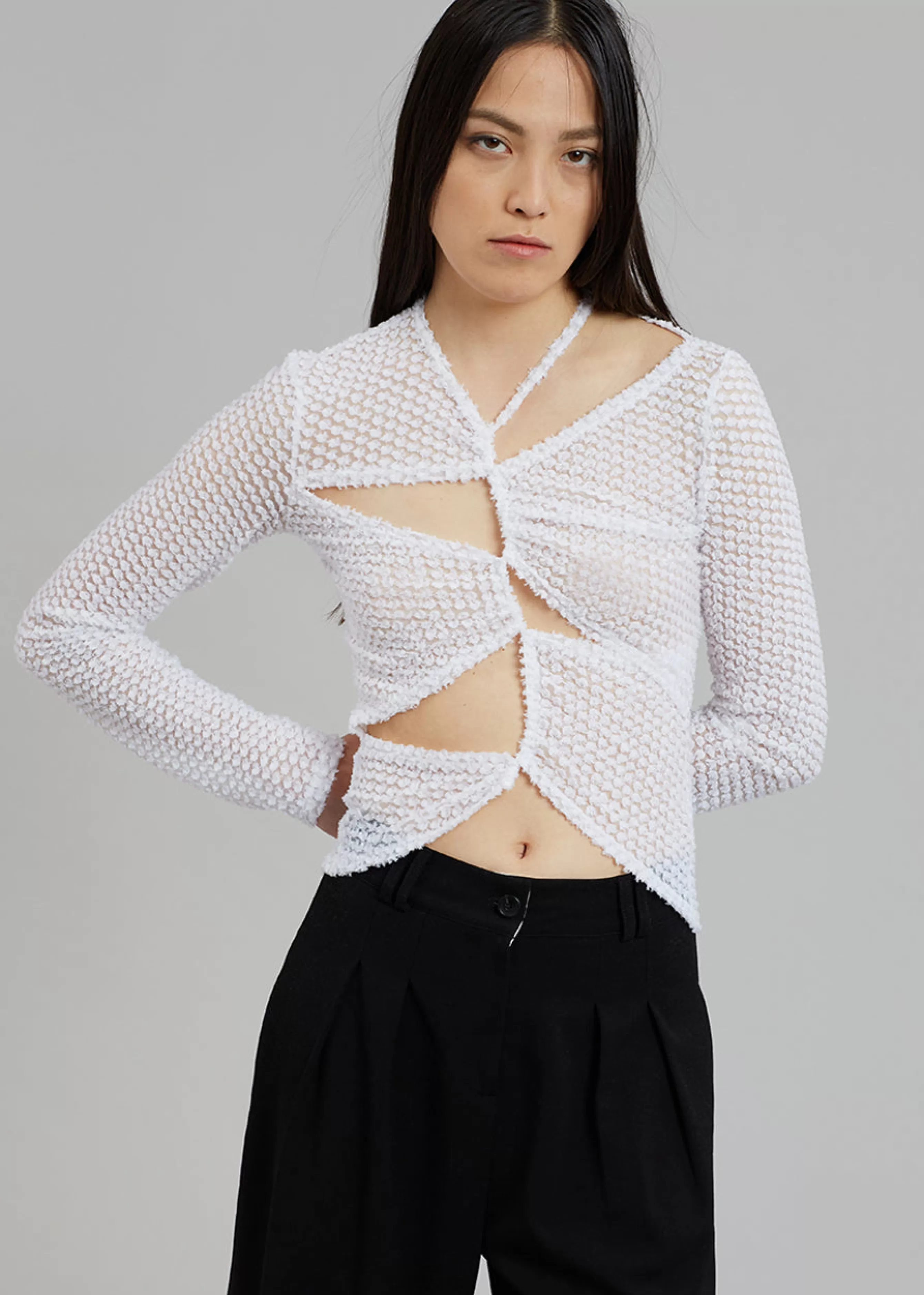 Women The Frankie Shop Sid Neigum Flocked Cutout Tension Blouse