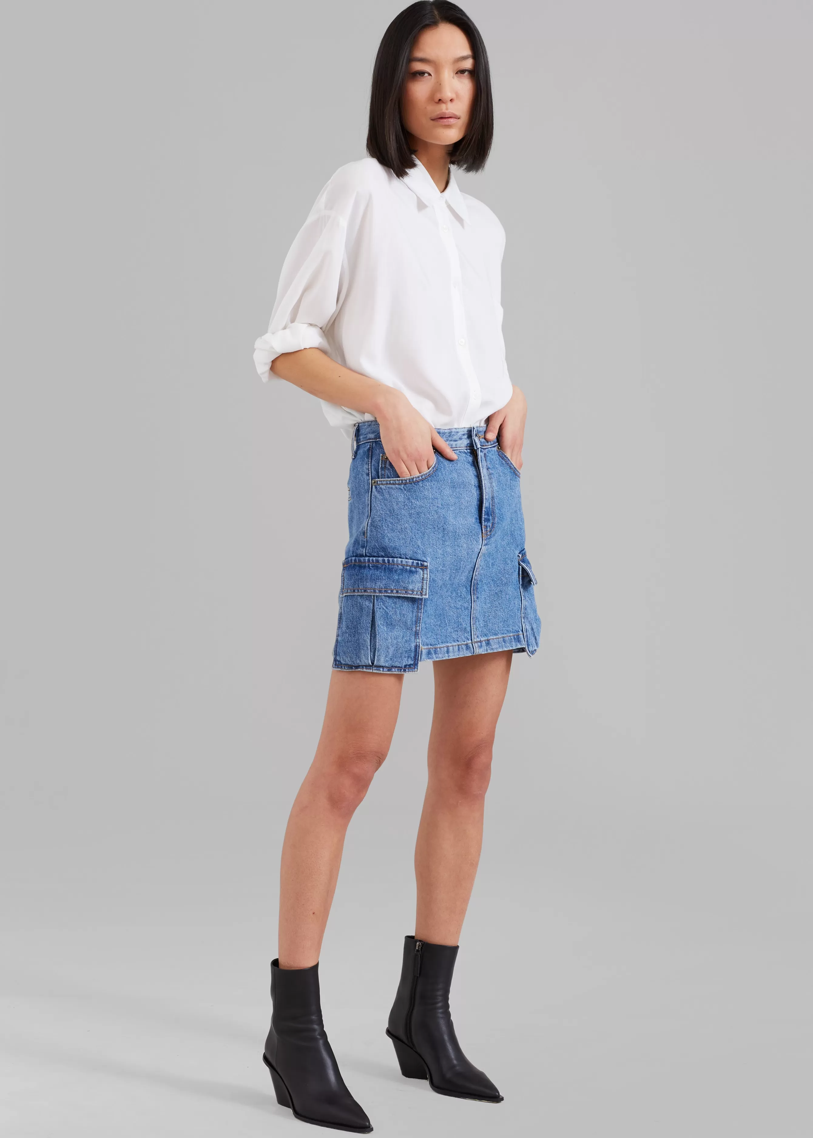 Women The Frankie Shop Taylor Denim Cargo Skirt