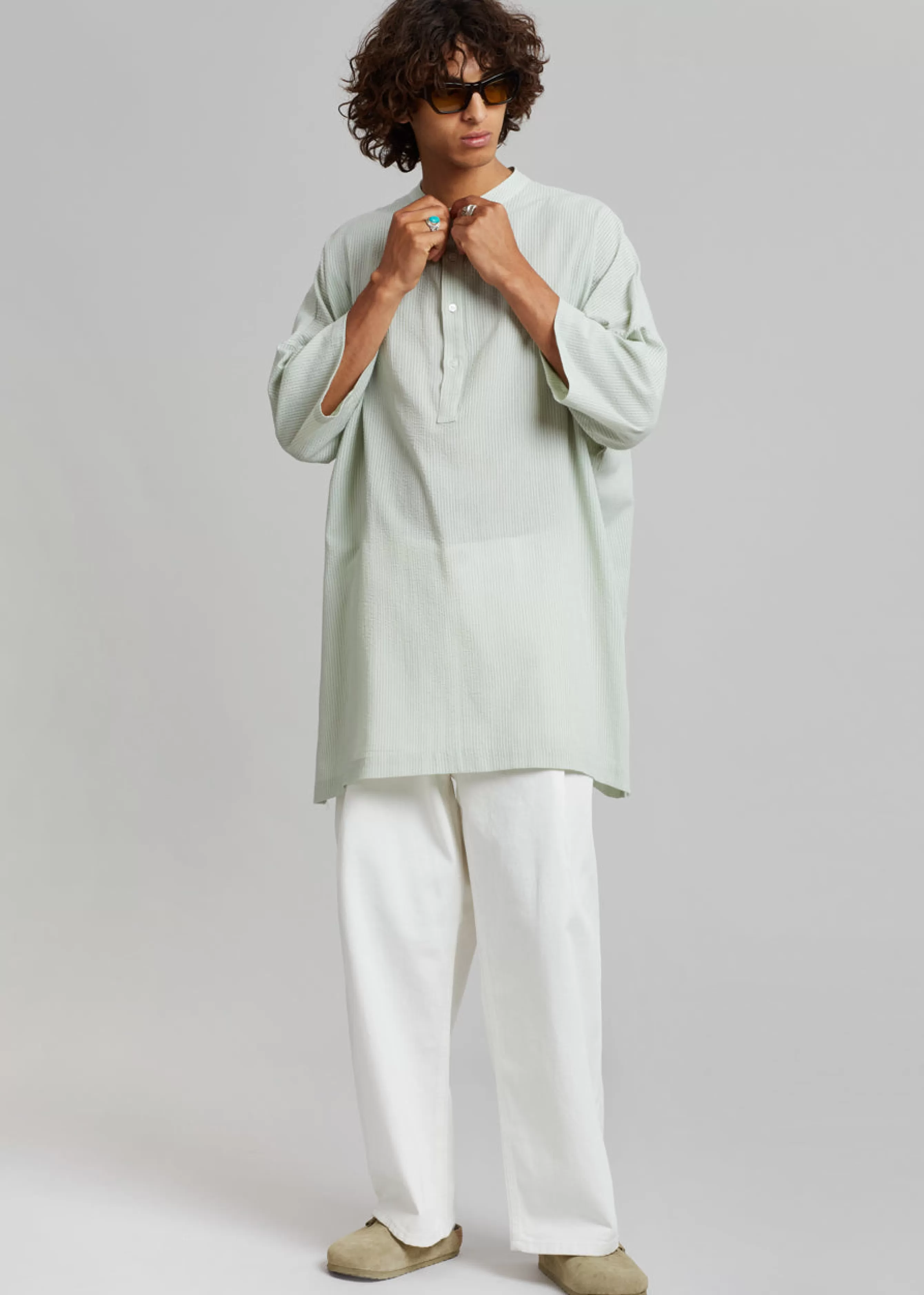 Men The Frankie Shop Teo Oversized Collarless Shirt