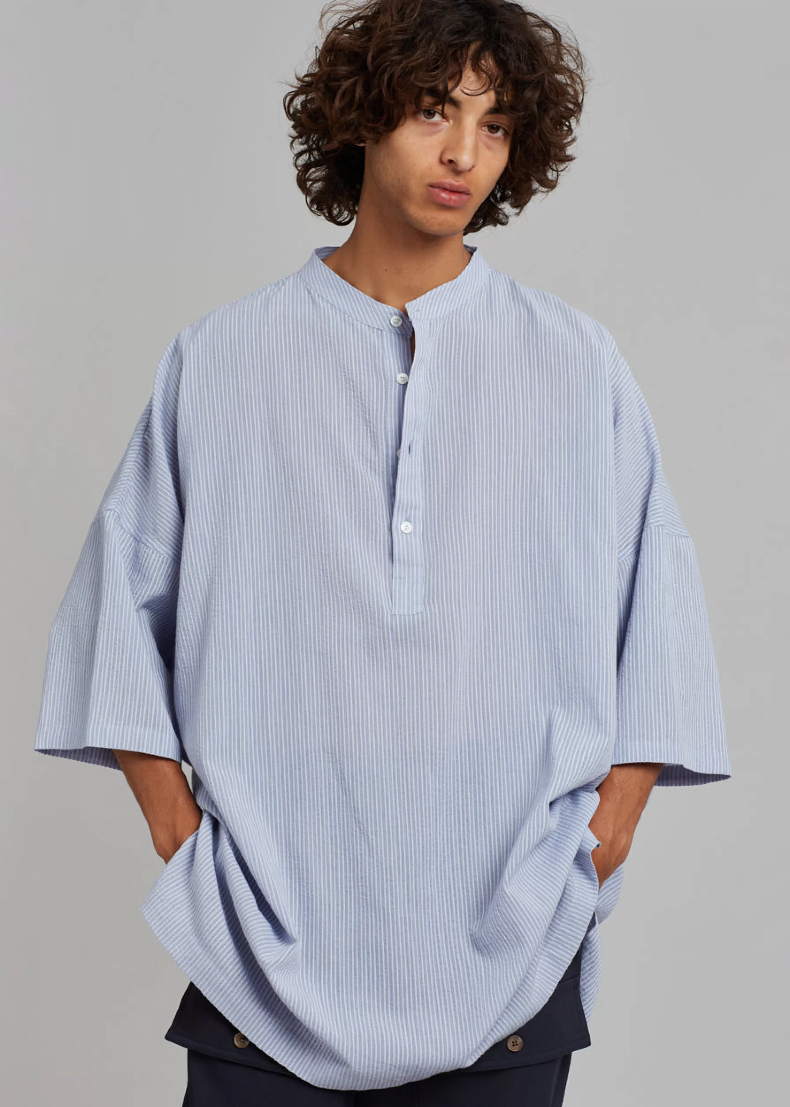 Men The Frankie Shop Teo Oversized Collarless Shirt