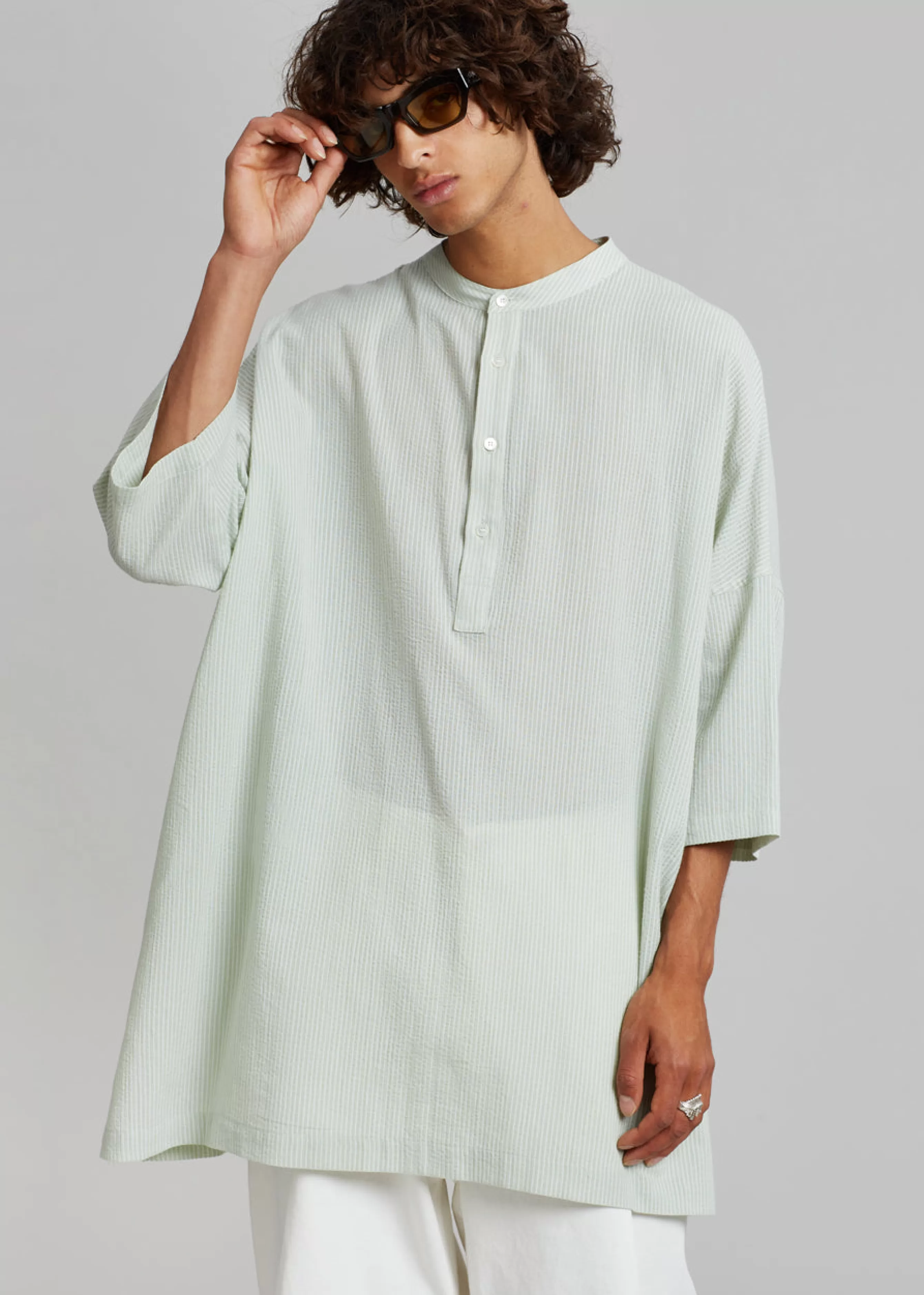 Men The Frankie Shop Teo Oversized Collarless Shirt